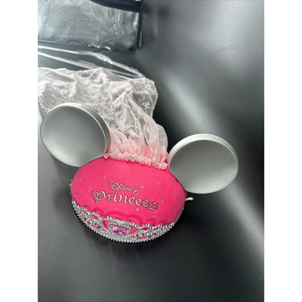 Disney princess mouse ears tiara pink silver hat With‎ veil